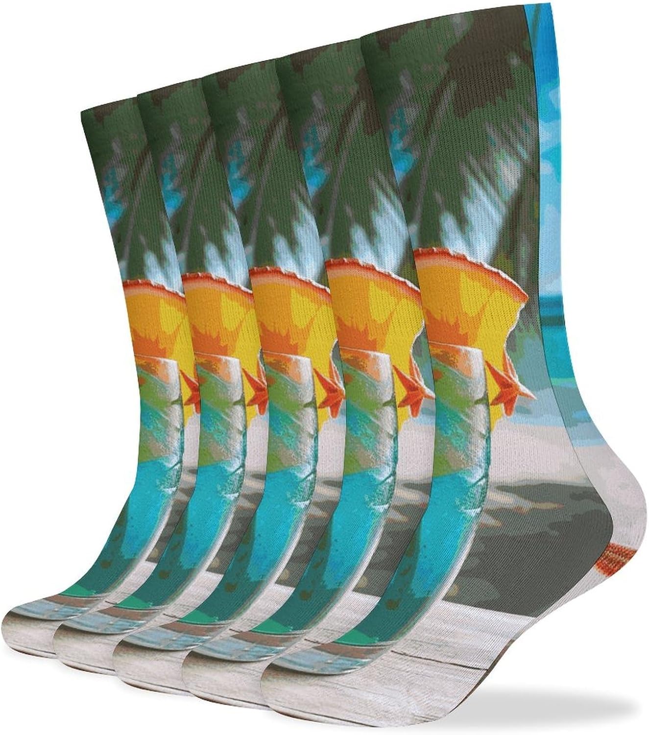 Tropical Cocktail with Starfish Knee High Socks Cozy Knee High Socks Soft Mid-Length Sock for All Seasons Daily Wear Adult