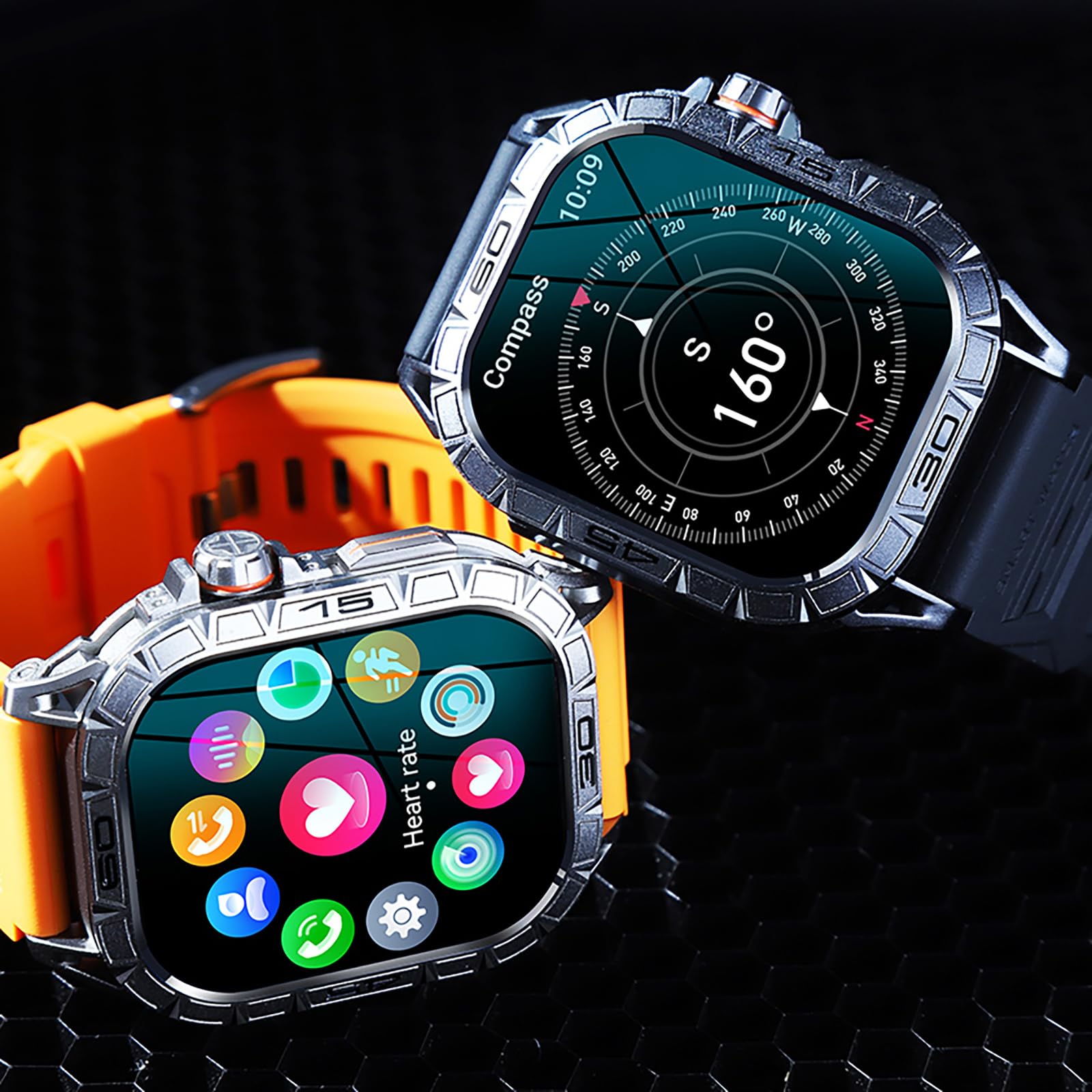 Yihou AMOLED Smartwatch Militare Uomo Chiamata Bluetooth IP68 Impermeabile Nuoto con Bussola/Frequenza Cardiaca/Pressione Sanguigna/Monitor del Sonno, Smartwatch tattico Fitness per Esterni 4.96