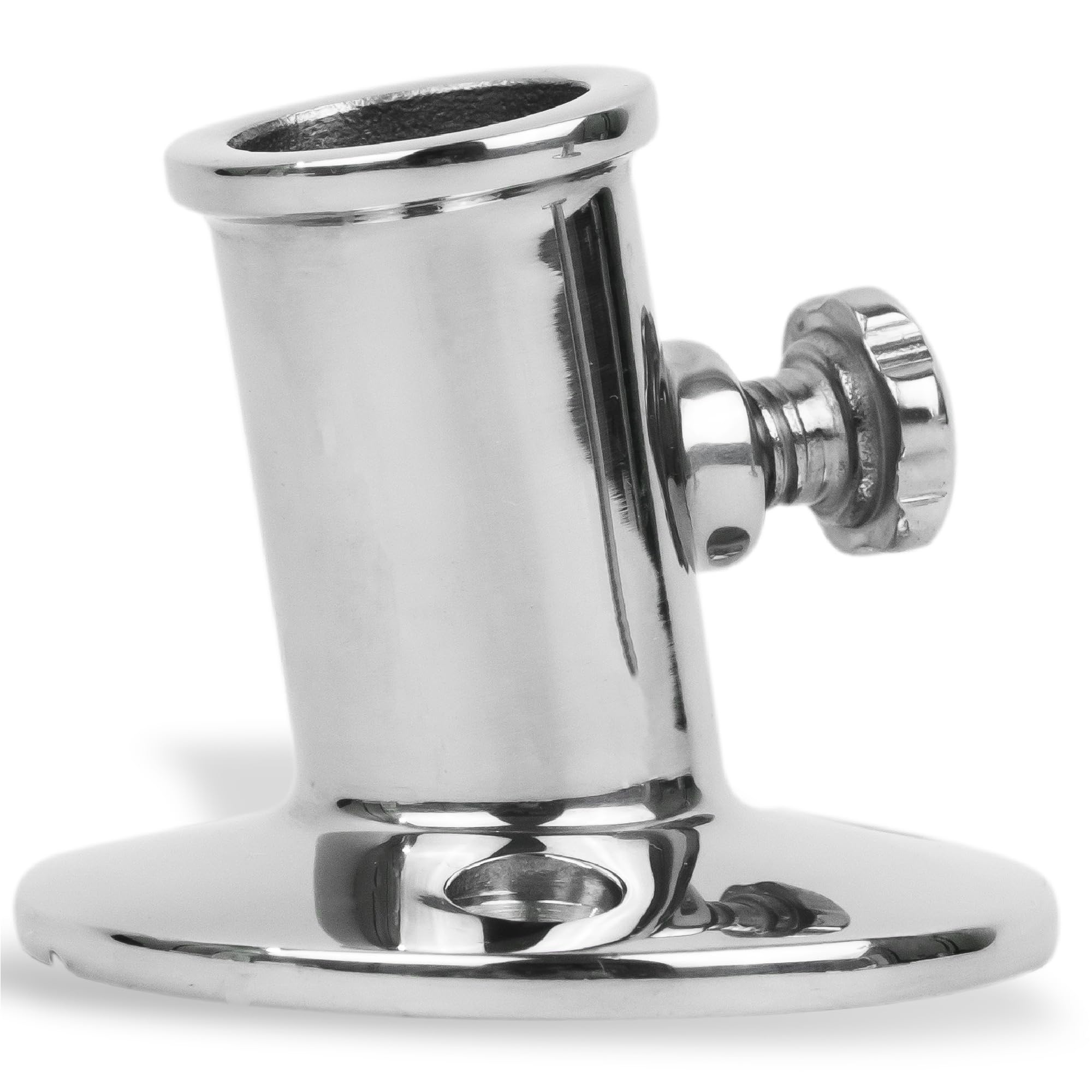 Five Oceans Top-Mount Boat Flag Pole Socket with Knob, Flag Pole Holder, Fits 3/4 Inch Diameter Poles - Tilts 15-Degree Angle, Marine Heavy Duty Polished AISI316 Stainless Steel - FO3109