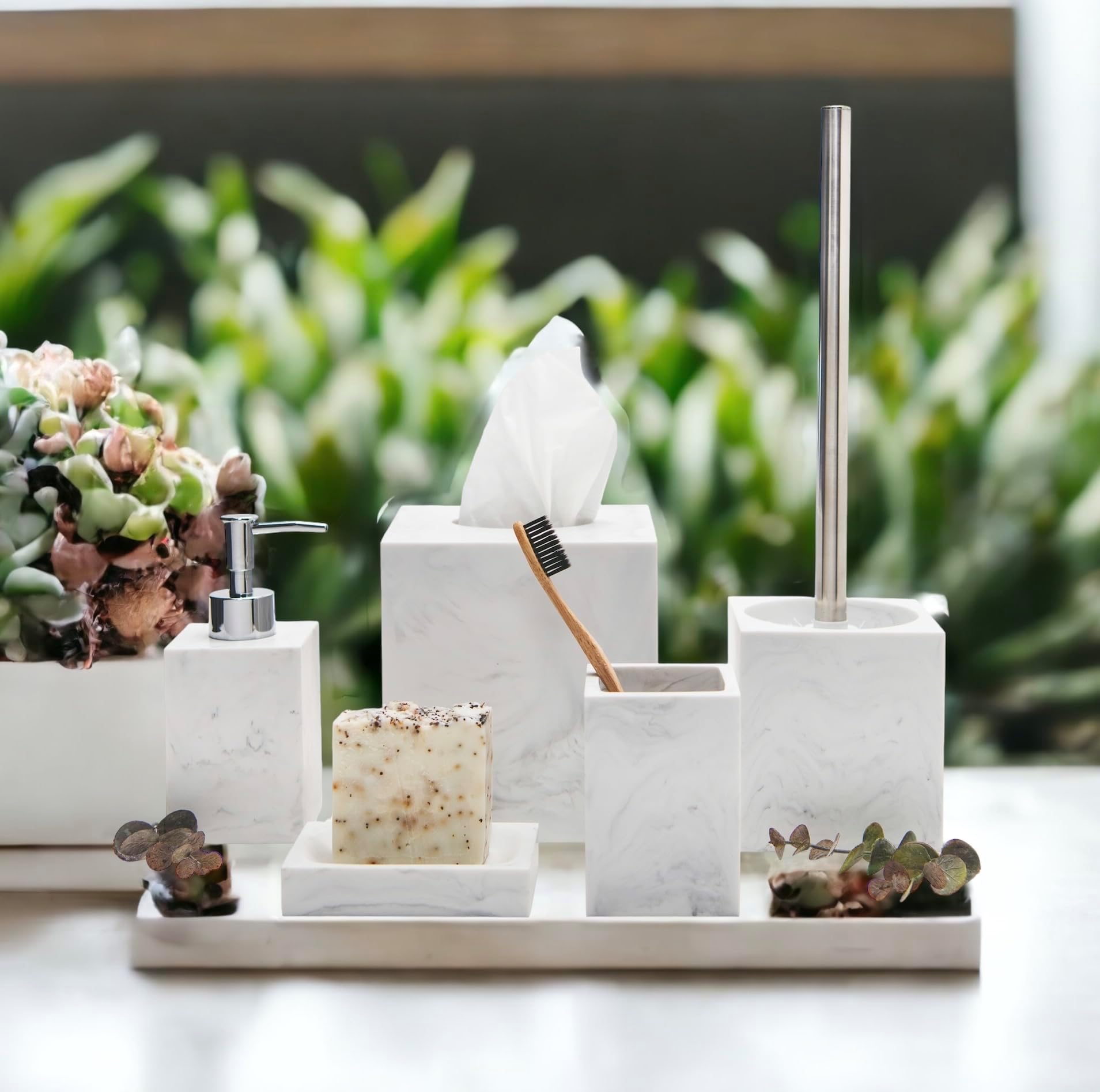 Amazon.com: Creative Scents White Bathroom Accessories Set with Trash ...