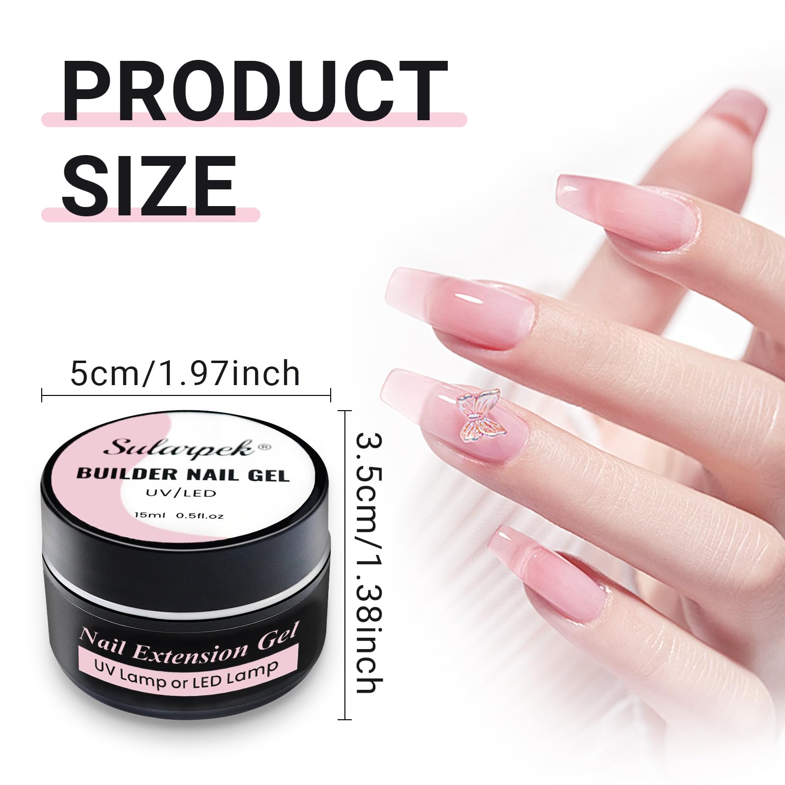 Sularpek 15 ml Profesjonalny żel do paznokci budowniczy żel, żel do naprawy złamanych paznokci, rozszerzeń i modelowania (Baby Pink)
