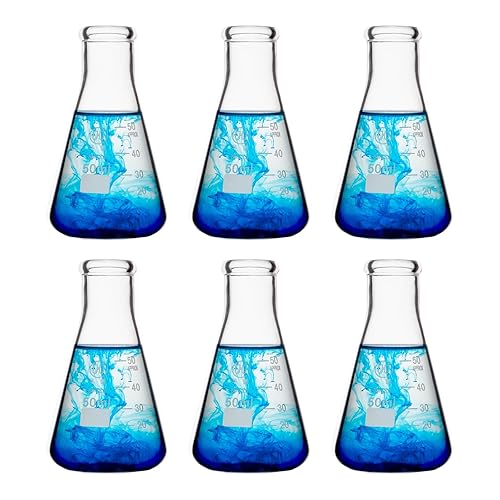 juego de frasco Erlenmeyer de vidrio de 1.7 fl oz, frasco graduado de boca estrecha, vidrio de borosilicato 3.3, ideal para laboratorio, aula o uso