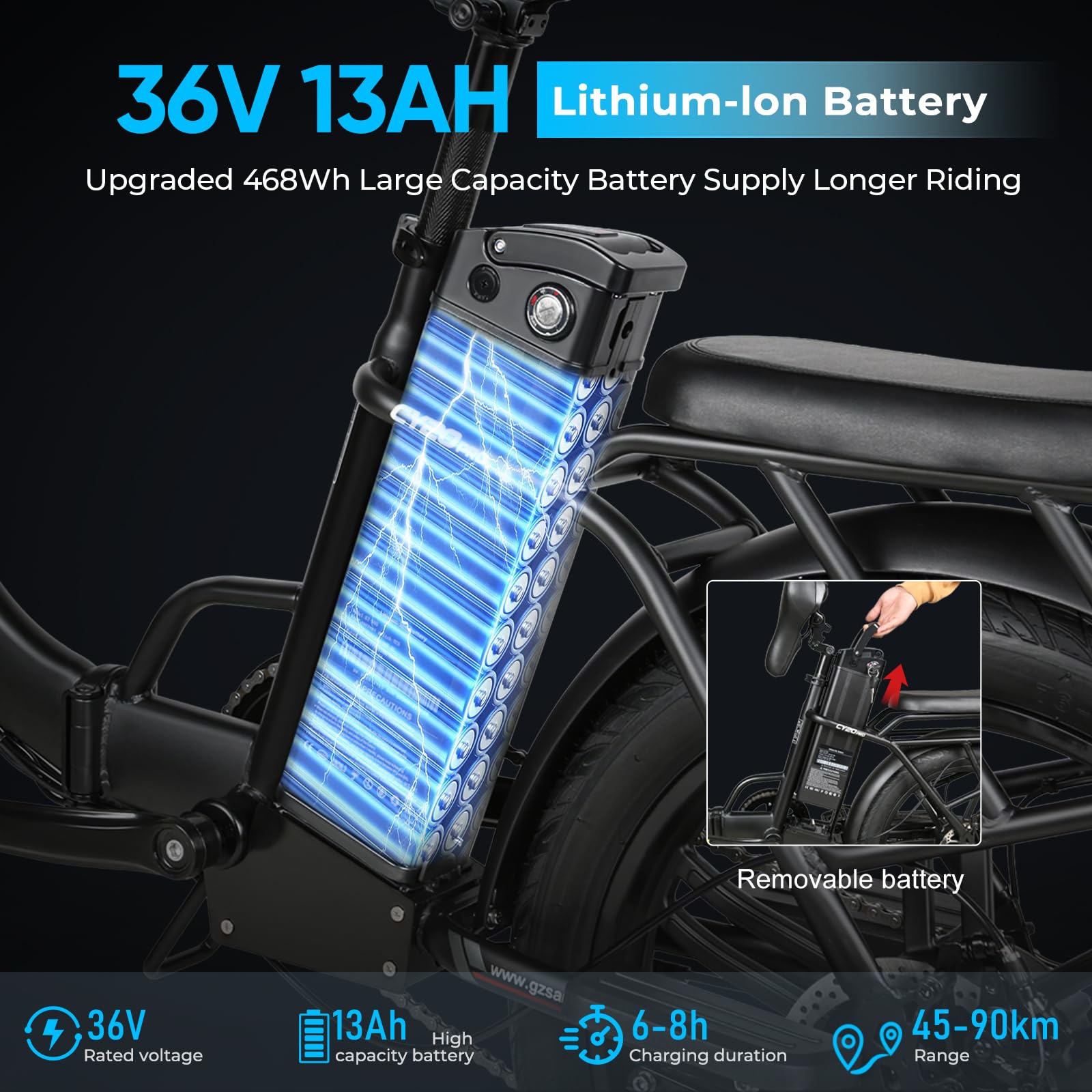 SAMEBIKE Bicicleta eléctrica Plegable 20" 250W Motor batería extraíble eBike para Commuting Caja de Cambios de 7 velocidades Bicicleta eléctrica Adulto Suspensión Delantera y Doble Disco Frenos