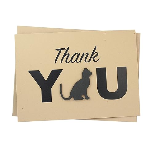 Cat Thank You Greeting Notecard Handmade 5x7 card black cat silhouette single card with envelope Kraft brown blank inside