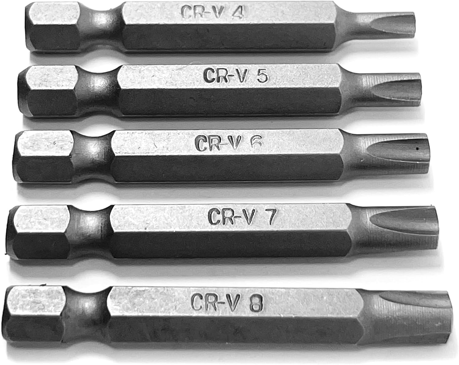Tri-Drive Plum Screwdriver Insert Bit Set in 5 Different Sizes, Durable CR-V Steel, 2" Long Shank with Standard 1/4" Hex Drive