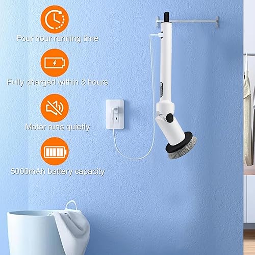 Miniatura 2 de Potente depurador eléctrico rotativo, nuevo en 2024, con 8 cabezales de cepillo reemplazables, mango largo y doble velocidad, y cabezal