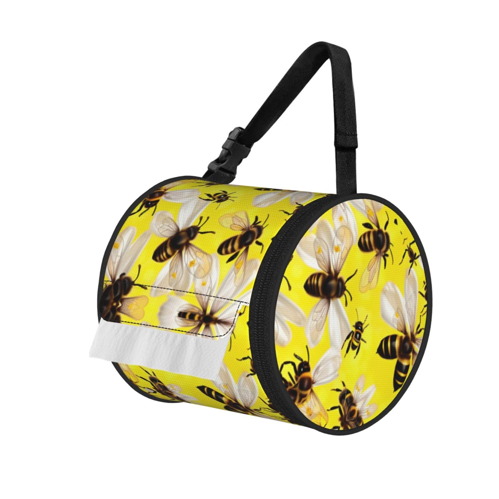 Flying Bees Daisy Honeys Printed Toilet Paper Holder Bag, Adjustable Strap Roll Paper Organizer for Car Kitchen Outdoor