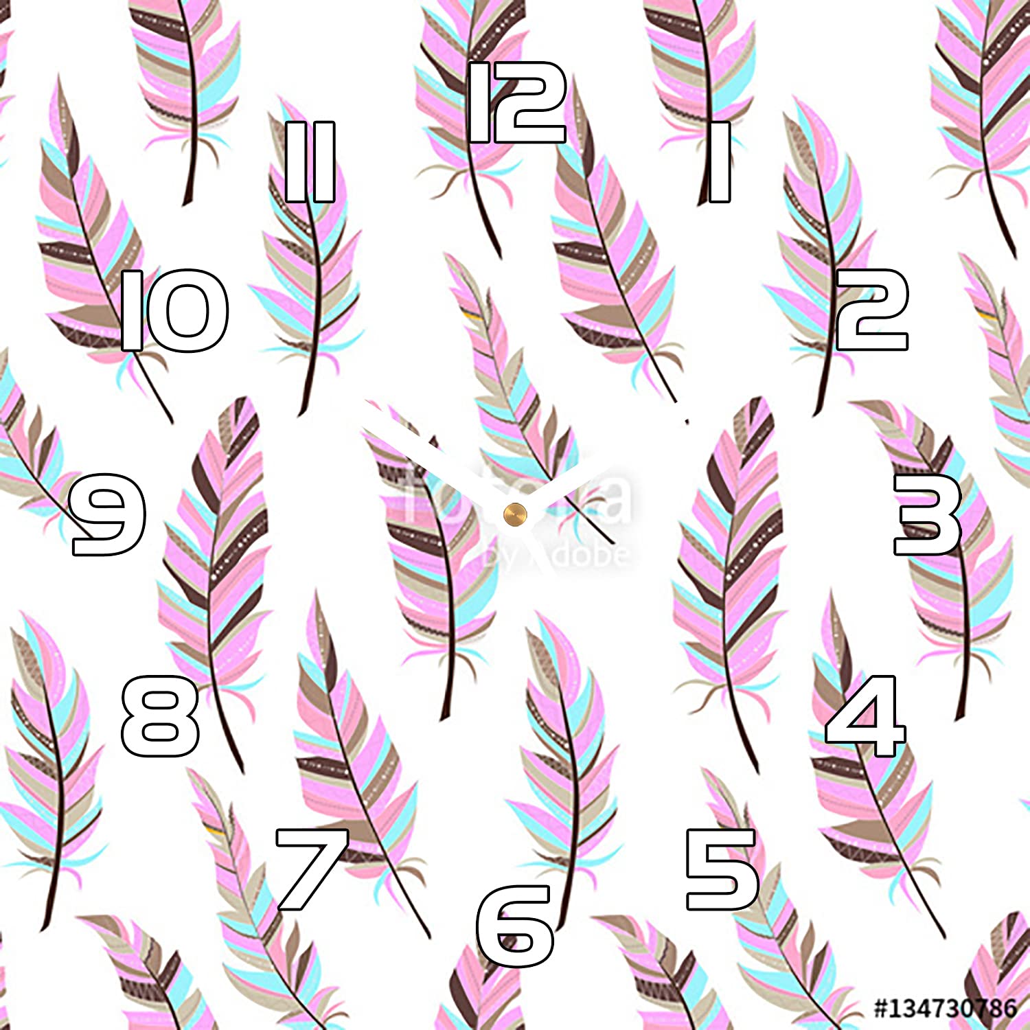 Horloge en verre plumes pour salon moderne, cadran 30x30 cm Coloray aux aiguilles blanches