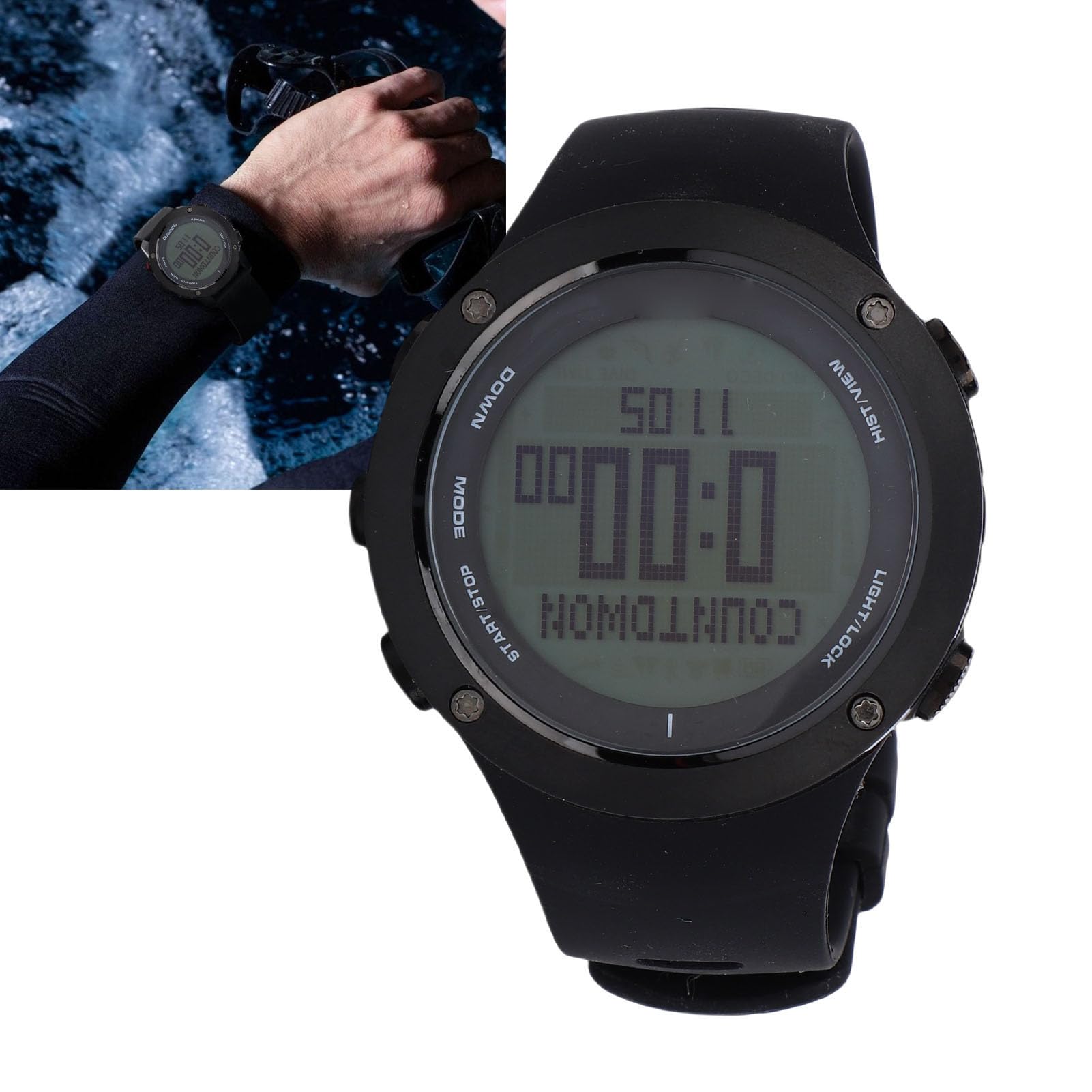 Alomejor Reloj Deportivo Inteligente con Sensor de Profundidad y Barómetro, Carcasa de Acero Inoxidable, Correa de Silicona para Buceo, Snorkel, Apnea
