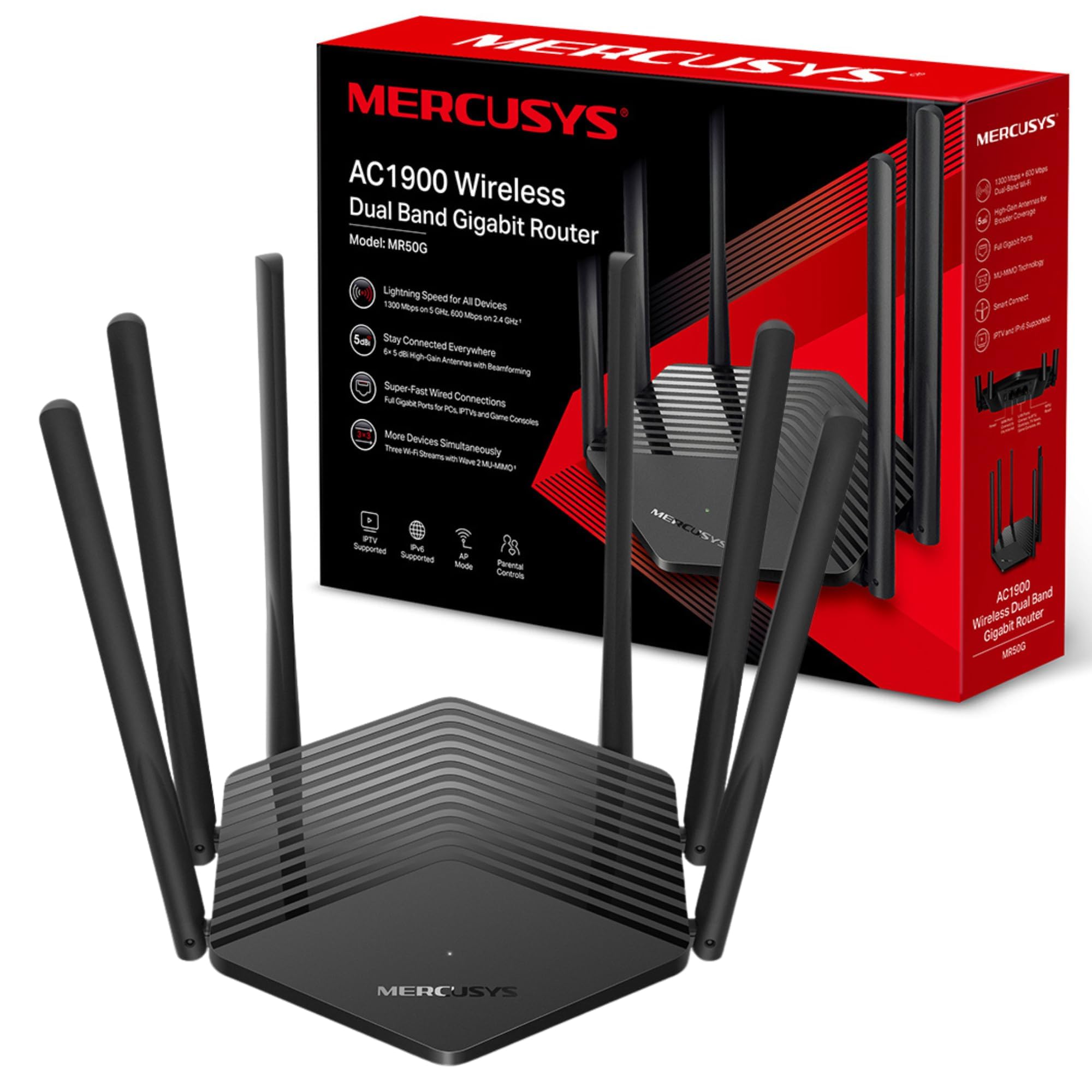 Mercusys MR50G Ac1900 600+1300 Wireless Dual Band Gb Cable Router Mu-Mimo 6