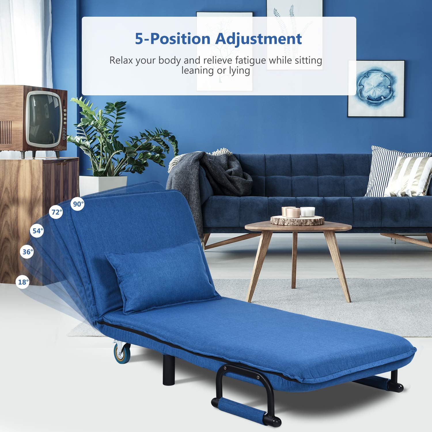 Convertible Sofa Bed Sleeper Chair with Wheels, Modern Chaise Lounge 5