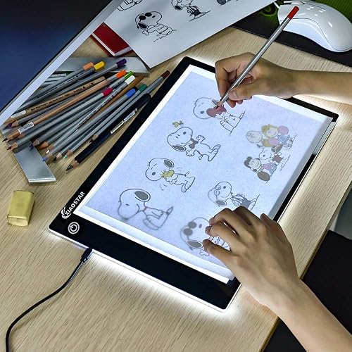 XIAOSTAR Light Box Drawing Pad, Tracing Board with Type-C Charge Cable and Brightness Adjustable for Artists, AnimationDrawing, Sketching, Animation, X-ray Viewing (A4) Not Rechargeable - A4-P-Black