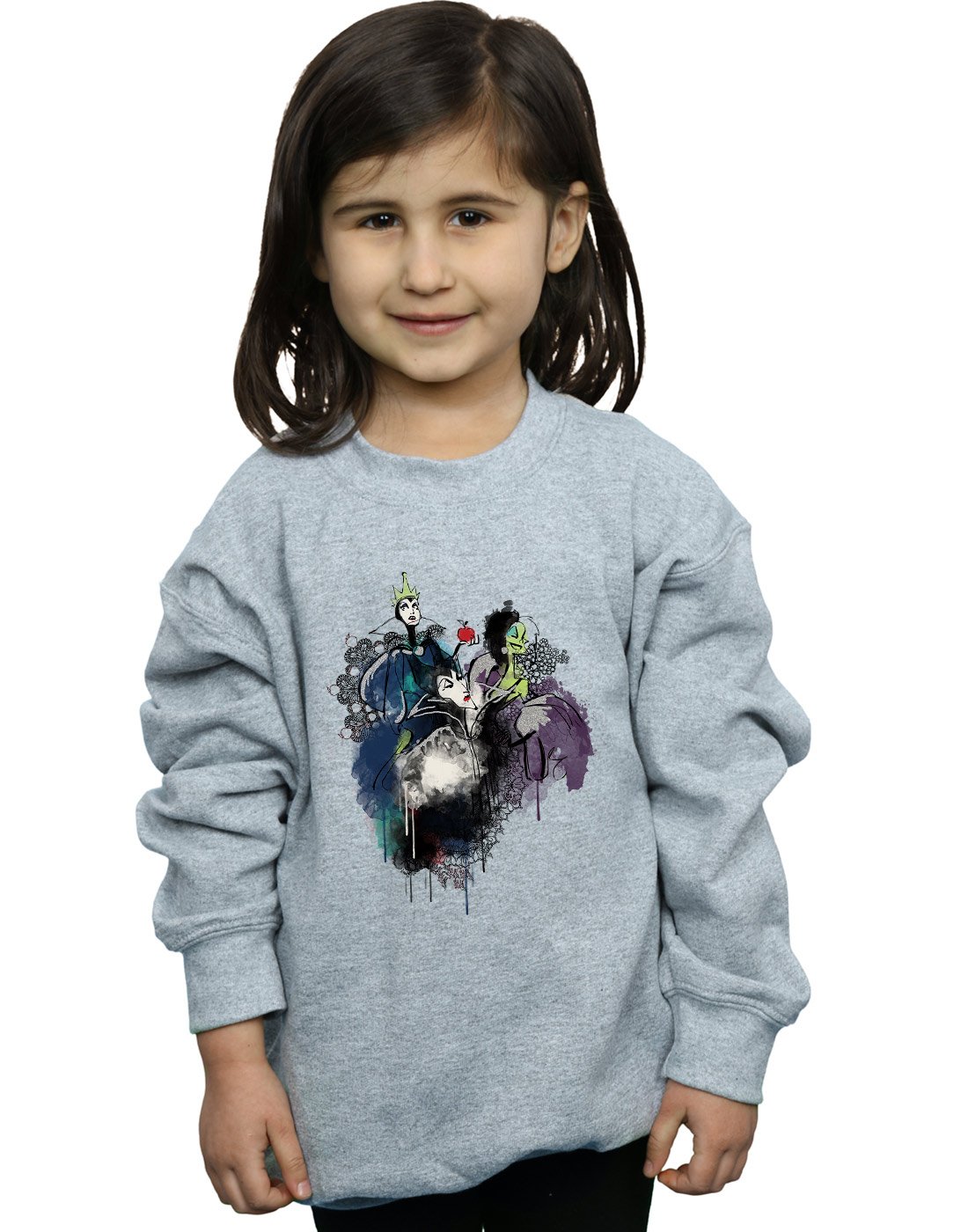 Absolute Cult Girls Sport Grey Disney Villains Sketch Sweatshirt Size 5-6 Years