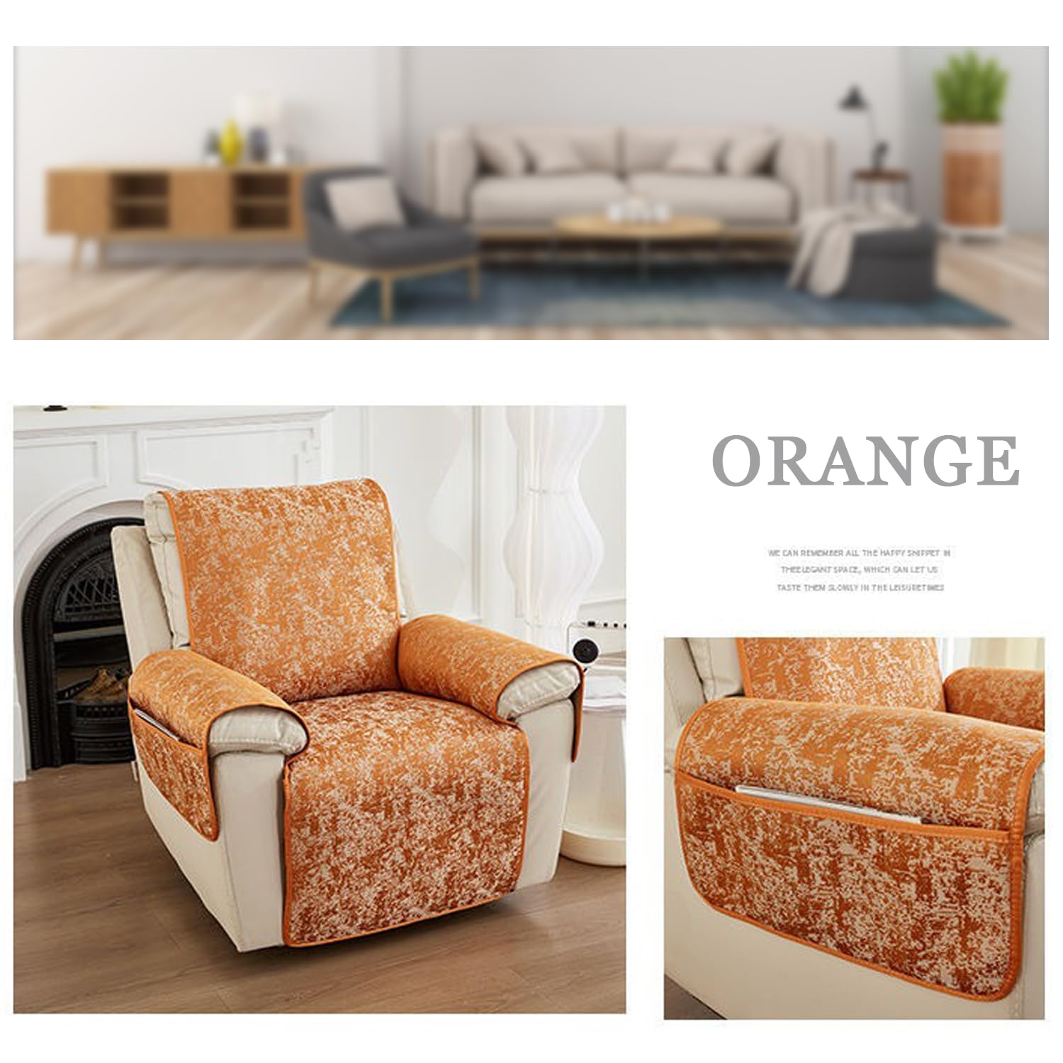 Copripoltrona Relax Reclinabile in Stile Moderno Copridivano Antiscivolo Lavabile Per Poltrona Reclinabile Fodere Copripoltrona Reclinabile 1 Posto Antigraffio Per Cani E Gatti,Arancia