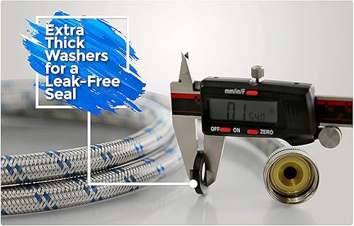 Miniatura 5 de K&J Premium Paquete de 2 mangueras de acero inoxidable para lavadora de 4 pies a prueba de reventones, mangueras de suministro de agua fría