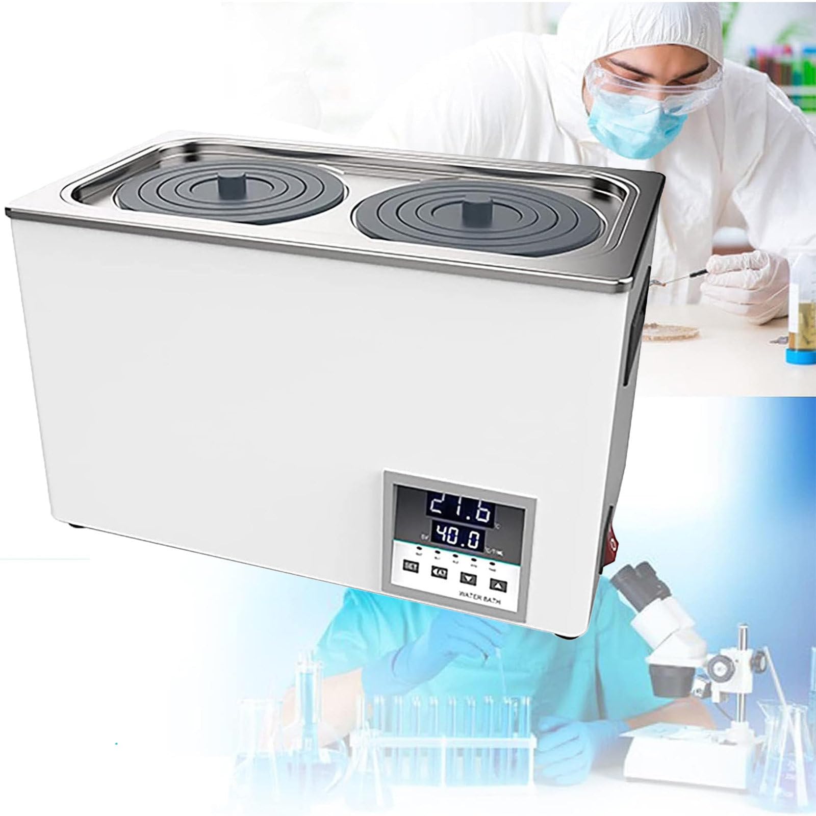 Baño María termostático Digital de Laboratorio, Calentador eléctrico para baño María, baño María de Temperatura Constante con calefacción científica (Doble Orificio, 600 W)