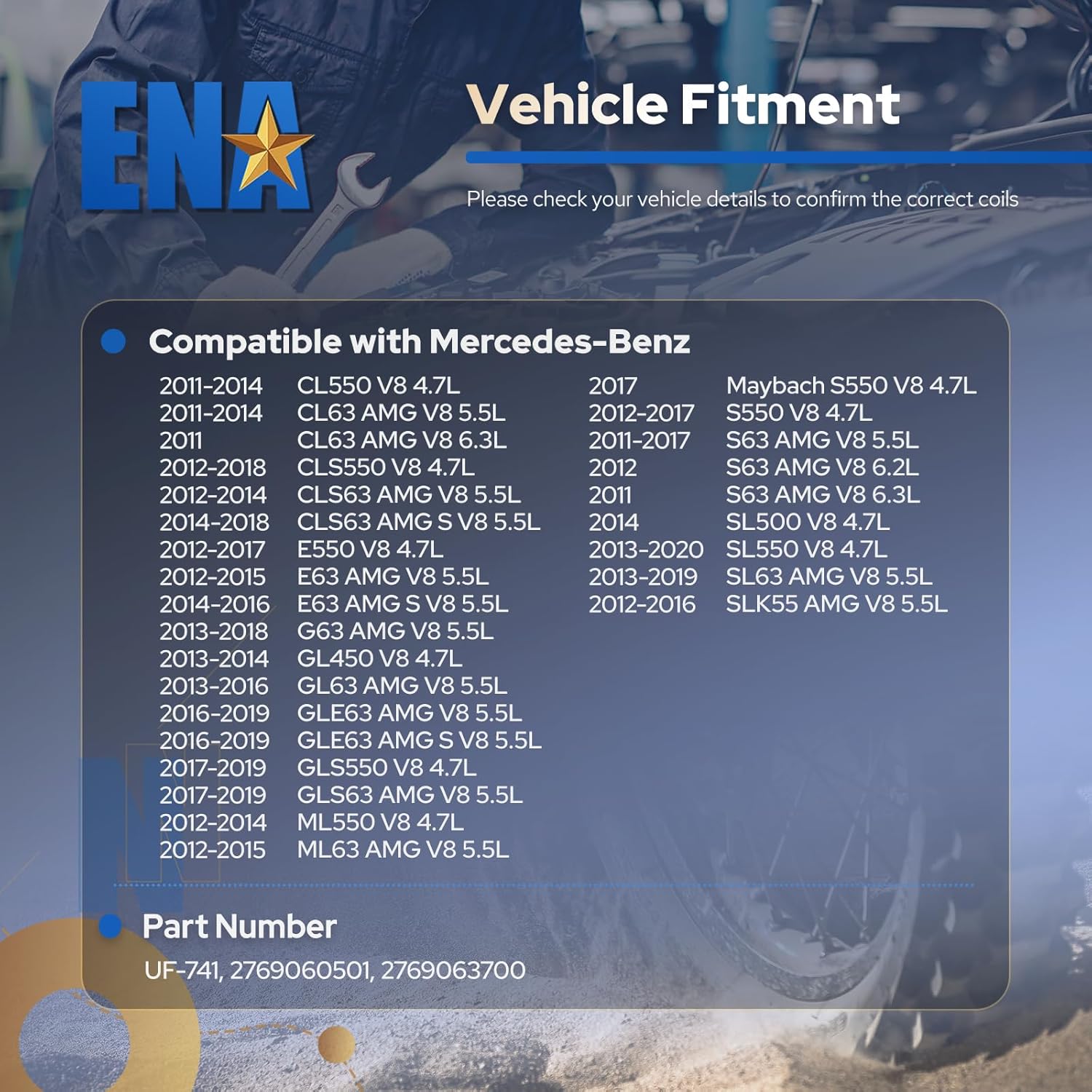 ENA Ignition Coil Pack Set of 8 Compatible with Mercedes-Benz CL550 CL63 AMG CLS550 CLS63 AMG E550 E63 AMG G63 AMG GL63 AMG SL550 SLK55AMG Replacement for UF733 UF741