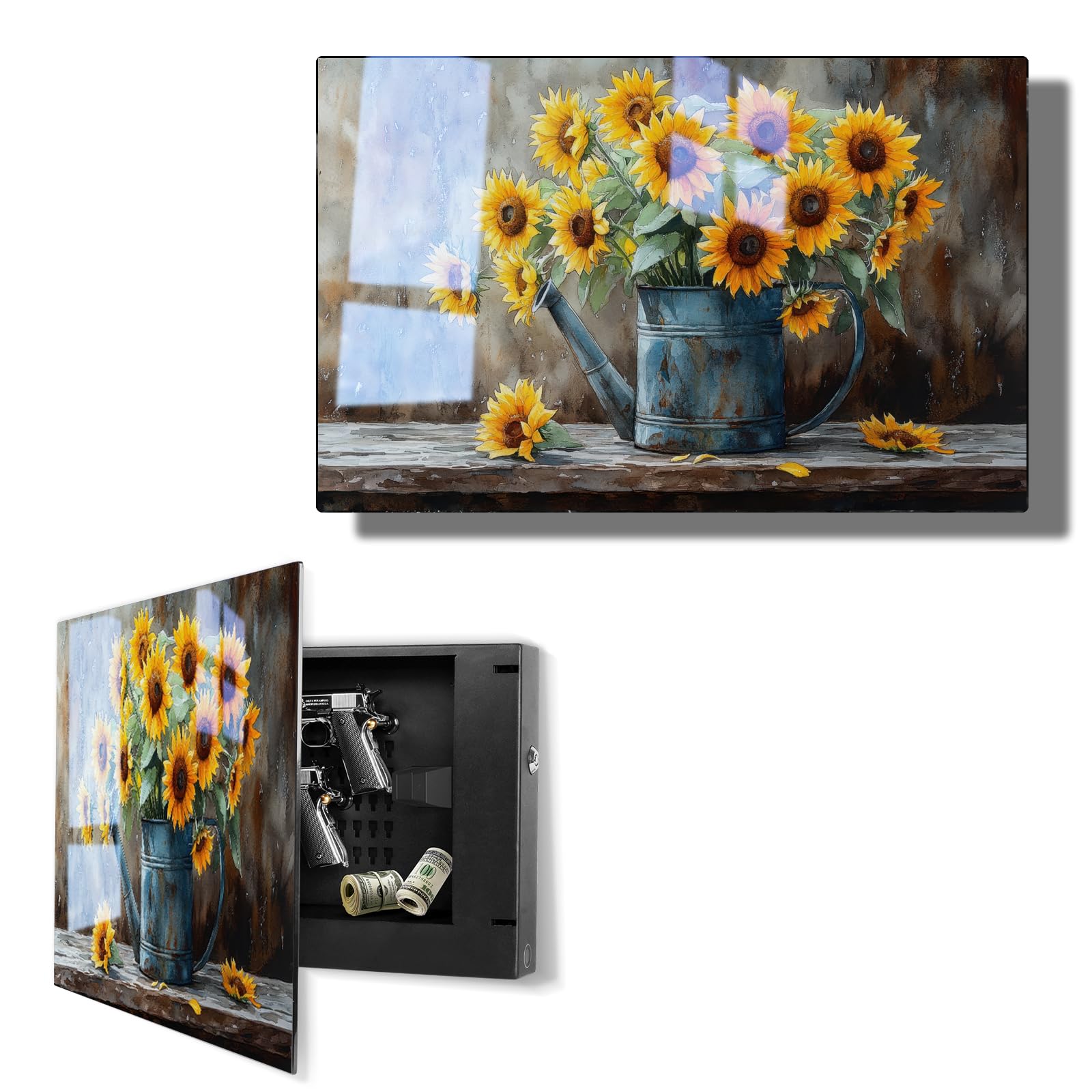 Biometric Gun Safe for Handgun,Tempered Glass Hidden Gun Safe Decor
