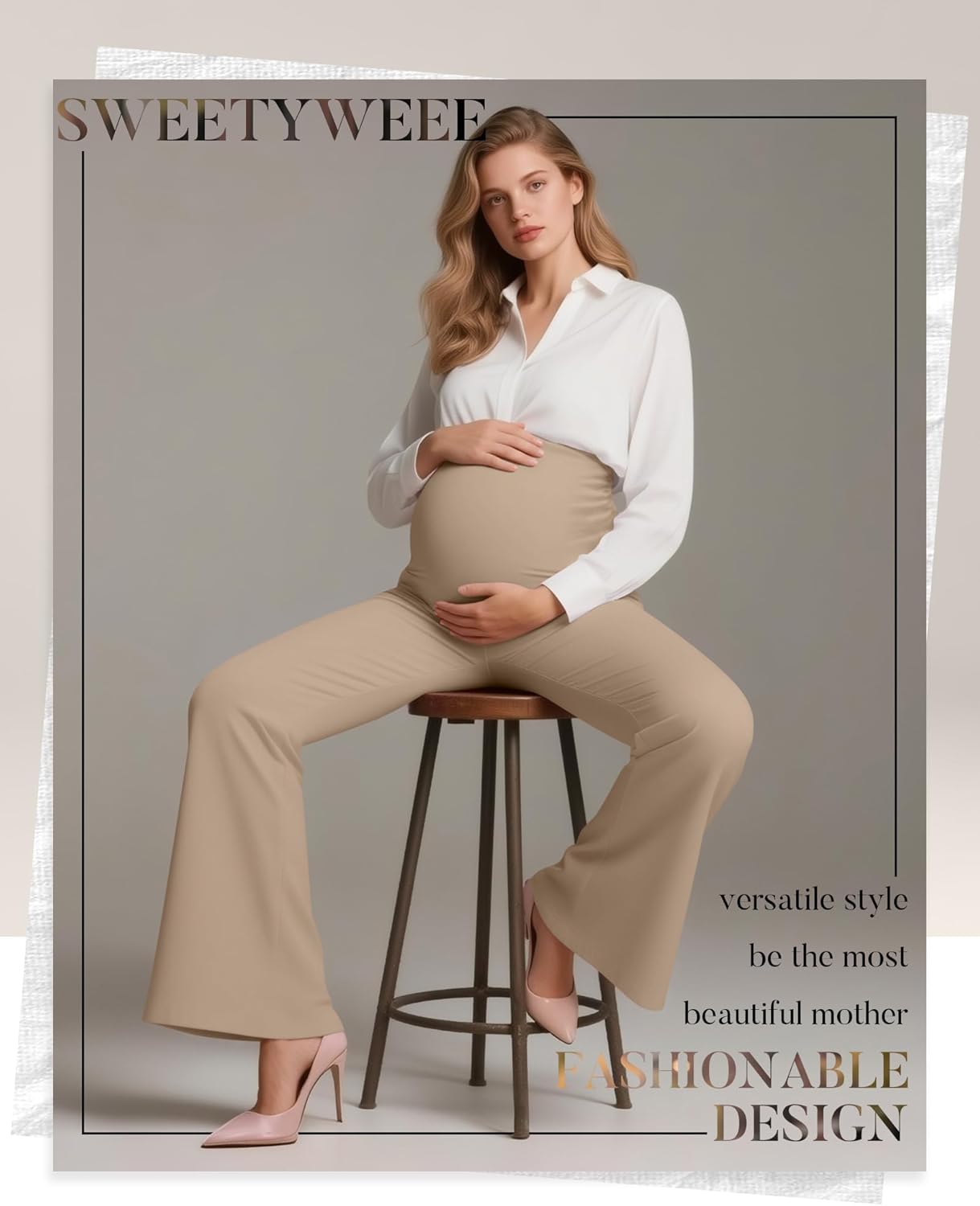 3 Pack Women's Maternity Pants Over The Belly Pregnancy Pants Comfy Bootcut Pregnant Sweatpants with Pockets - Image 4