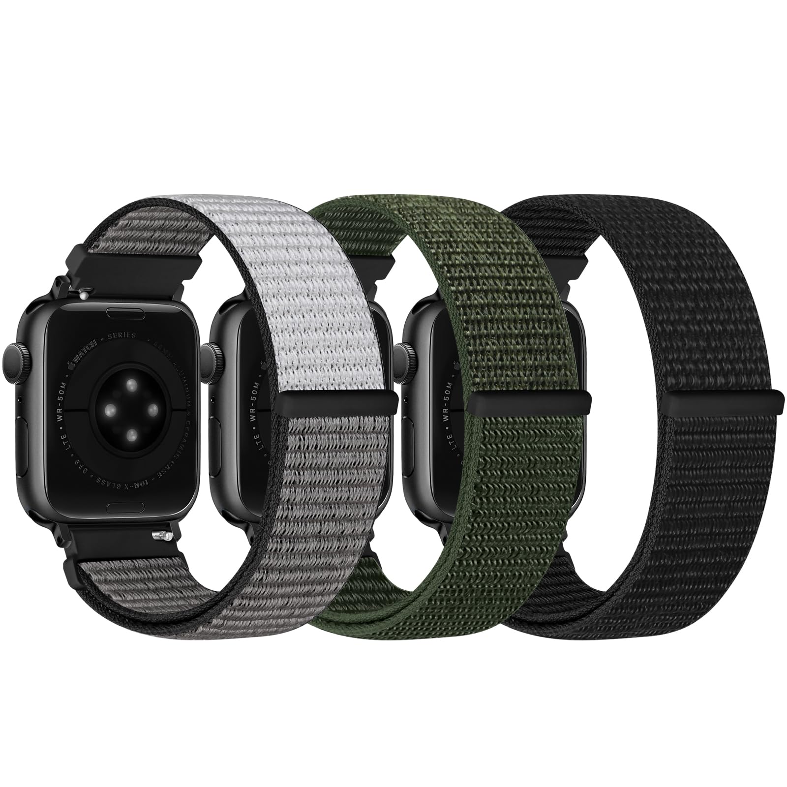 Bcuckood Nylon Sport Bands Compatible with Apple Watch Band 49mm 45mm 46mm 44mm 42mm 41mm 40mm 38mm Women Men, Adjustable Sport Solo Loop Bands for iWatch Series 10 9 8 7 6 5 4 3 SE Ultra 2 1, 3 Pack