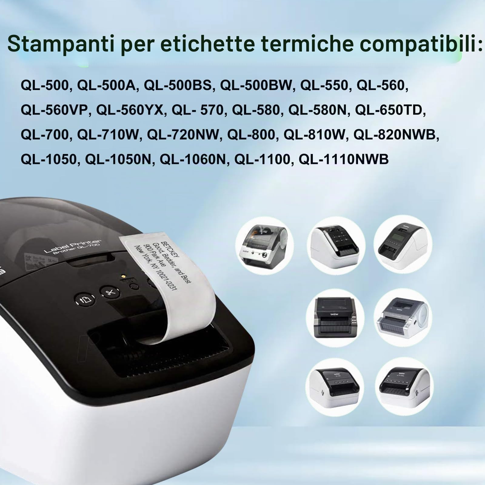 10 Rolls Compatible DK22205 62 mm x 30.48 m Continuous Labels Replacement for DK-22205 Work with QL-500/QL-550/QL-570/QL-580N/QL-650TD/QL-700/QL-710W/QL-800/QL-810W QQL-105.