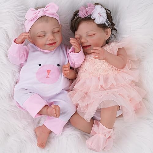 Miniatura 3 de BABESIDE 2 muñecas de bebé Reborn de la vida real, Olivia de cuerpo suave, realista, recién nacida durmiendo con accesorios de juguete, juego de