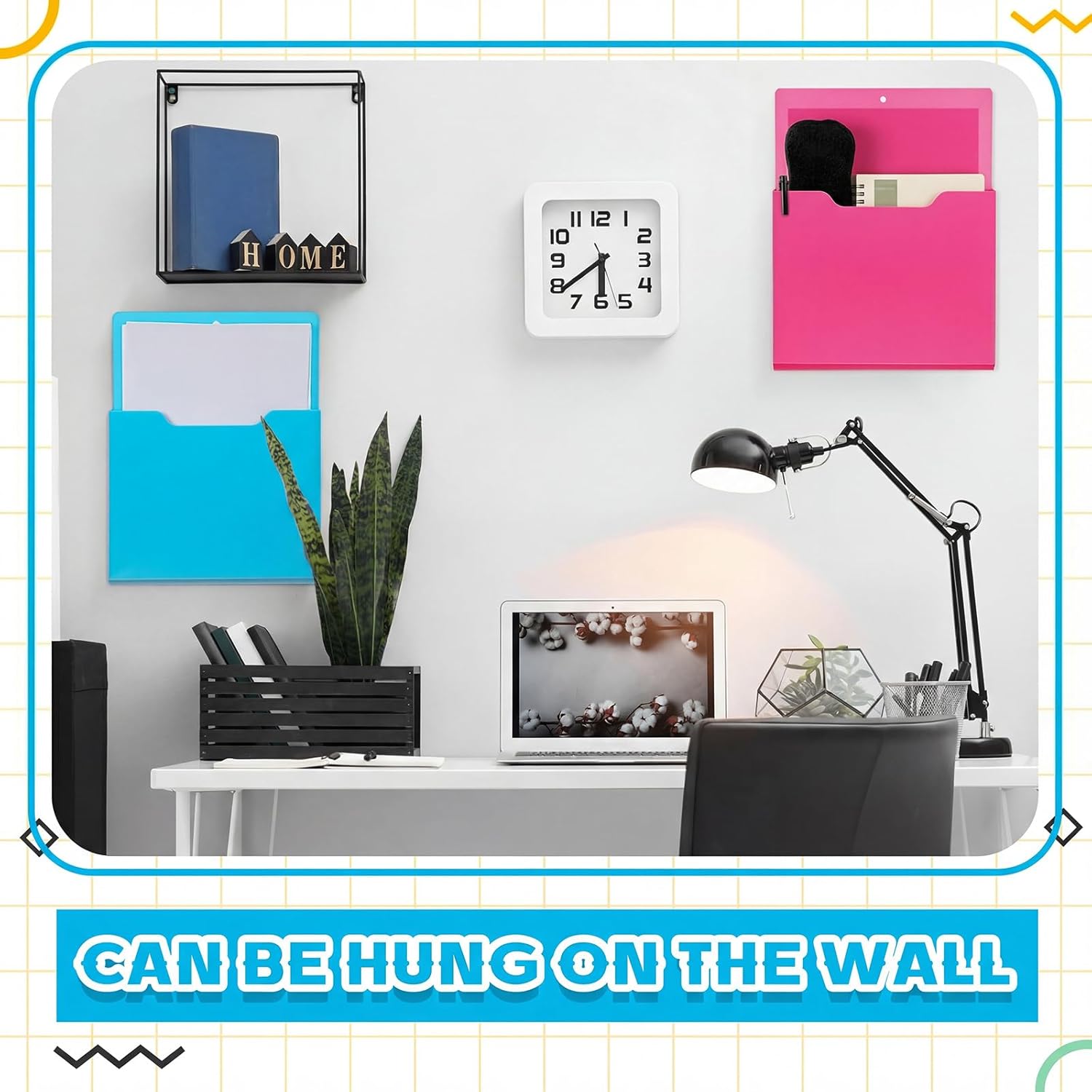 Gilprop 8 Pack Magnetic File Paper Holder High Design Pocket Magnetic Wall File Organizer Hanging Refrigerator Magazine Paper Holder for Teacher Office Classroom Supplies(Bright Color,Classic)