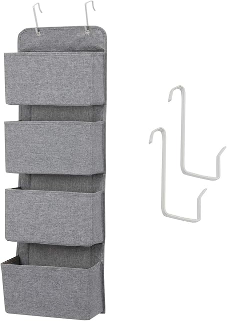 MaidMAX Over Door Storage, Wall Hanging Storage Organiser for Wardrobe, Nursery, Bedroom, Office, 4 Pockets, Grey