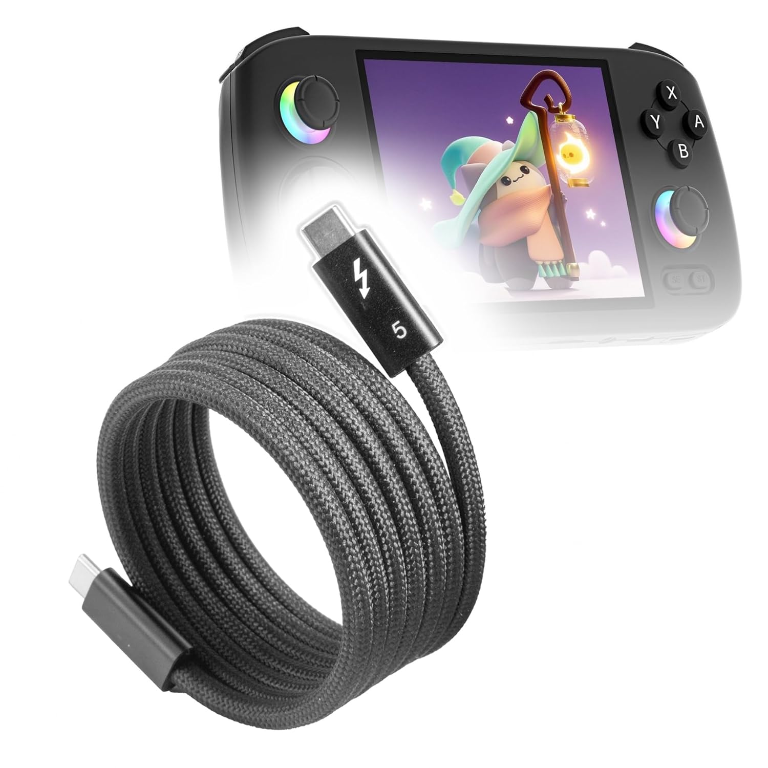 BoxWave Cable Compatible with Voacle RG406H (4 in) - SnapWrap Thunderbolt 5.0 Cable (5ft 240W), Magnetic Self-Coiling Nylon Braided Retractable - Jet Black