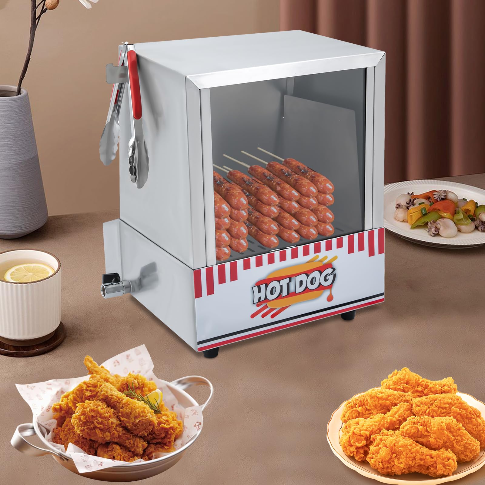 PIAOCAIYIN Hot Dog Warmer, 20L/ 5.28 Gal Hot Dog Steamer, 110V 500W Hot Dog Machine for 96 Hot Dogs, w/Adjustment Temperature(86-230 ?),for Bakeries/Fast Food Chains/Cafes