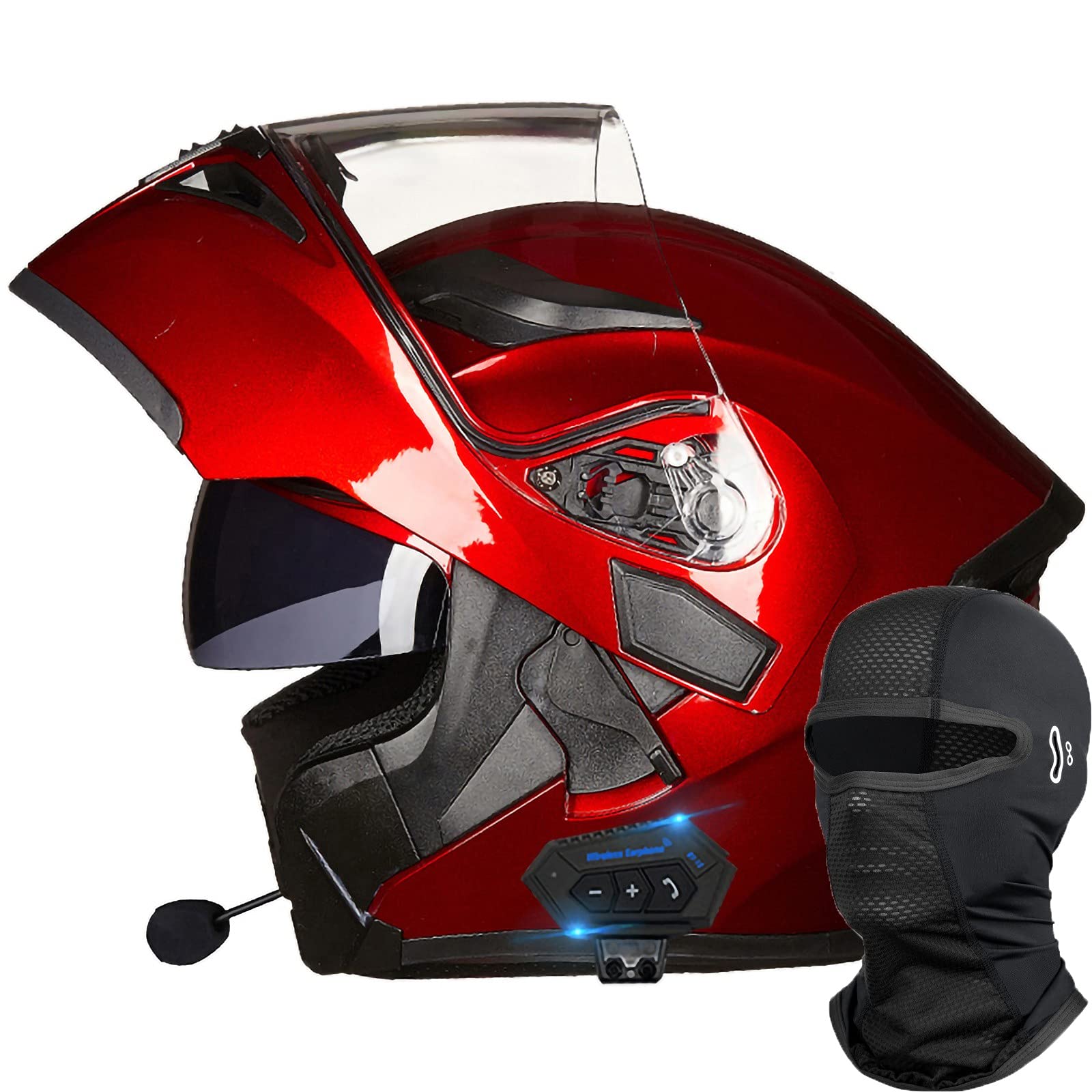Visiera Antiappannamento Bluetooth Flip-Up Casco Casco Moto Casco Integrale Vivavoce, Antirumore, Risposta Automatica Casco Certificato ECE/DOT K,M=(57-58CM)