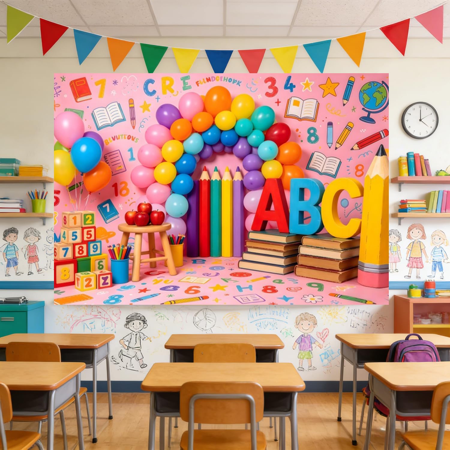 Banner per il ritorno a scuola, sfondo per il primo giorno di scuola, poster fotografico per feste di classe, decorazioni per feste, forniture per bambini, insegnanti, studenti, accessori per cabina