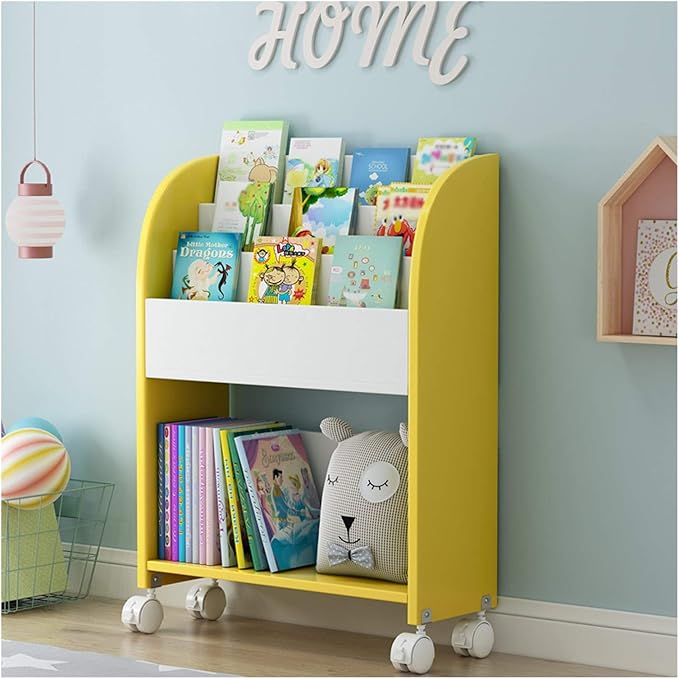 Amazon.co.jp 書架 リビングルームのベッドルームのためのホイールキャスターやホームオフィスを持つ子どもの本棚木製ブックカート