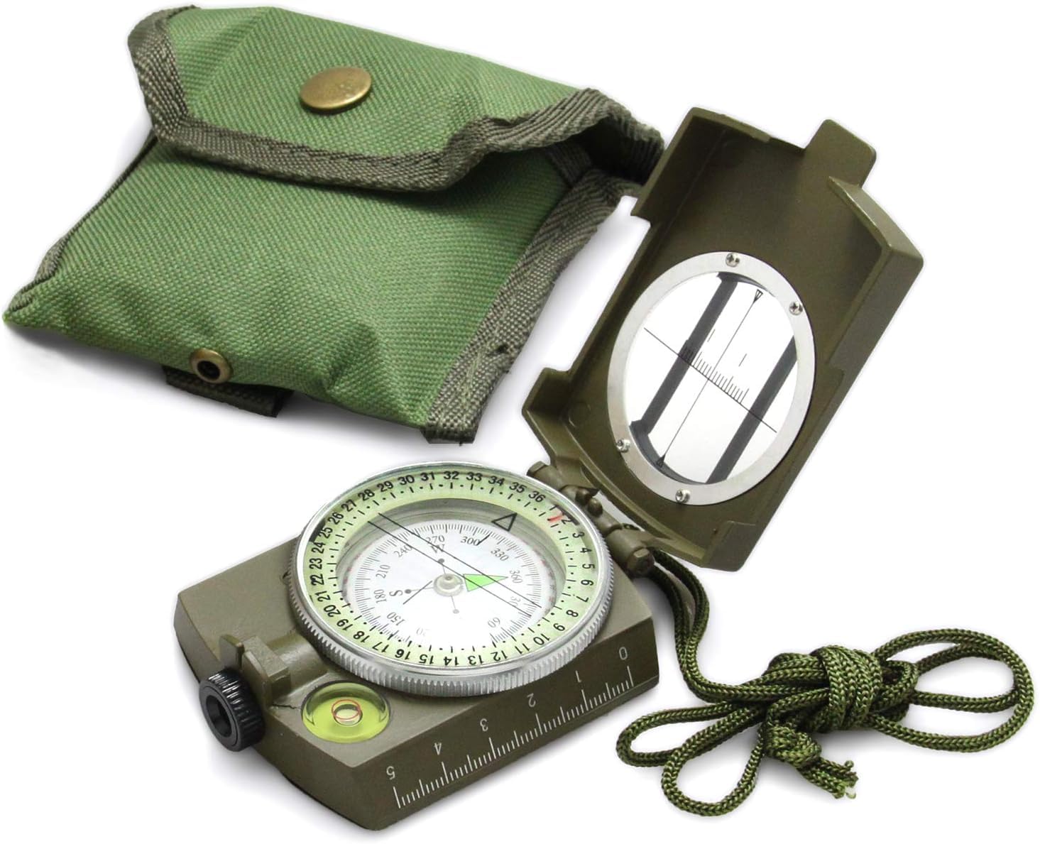 FADED Professional Lensatic Sighting Compass with Carrying Case | Waterproof & Shakeproof Military-Style Compass for Hiking, Camping, Outdoor Survival & Adventure (Army Green)