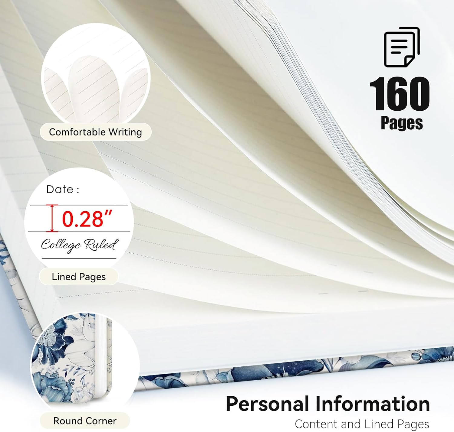 Lined Spiral Journal Notebook for Work A5, 160 Pages, Flowers image 3