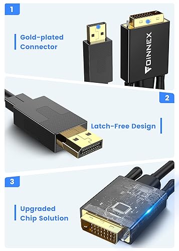 Miniatura 6 de FOINNEX Cable DisplayPort a DVI, puerto de pantalla DP a cable DVI, DP a DVI-D de 6 pies hasta 1080P 60Hz, compatible con Lenovo, Dell, HP, monitor