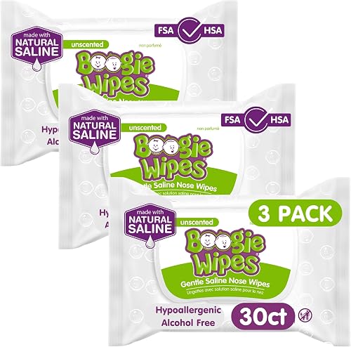 Baby Wipes Unscented by Boogie Wipes, Wet Wipes for Face, Hand, Body & Nose, Made with Vitamin E, Aloe, Chamomile and Natural Saline, 30 Count, Pack of 3