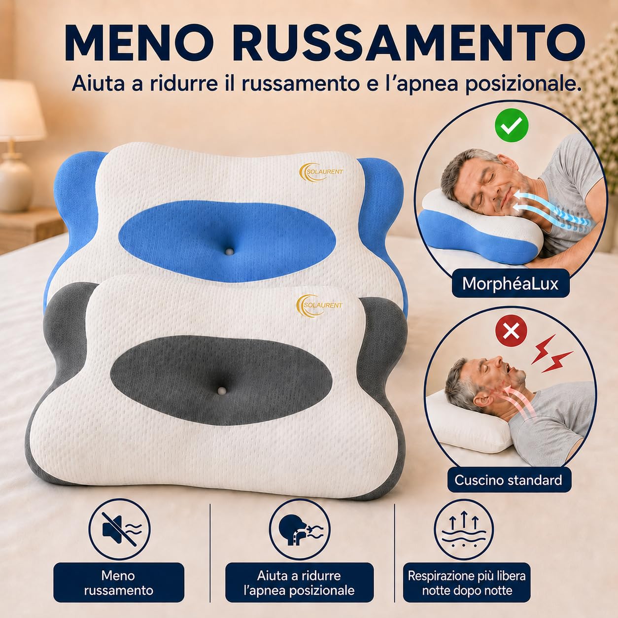 MorphéaLux® Cuscino Ergonomico Cervicale Anti-Dolore, Cuscino per il Collo Ortopedico, Forma Farfalla per Tutte le Posizioni, Anti-Ronflio e Apnea Posizionale