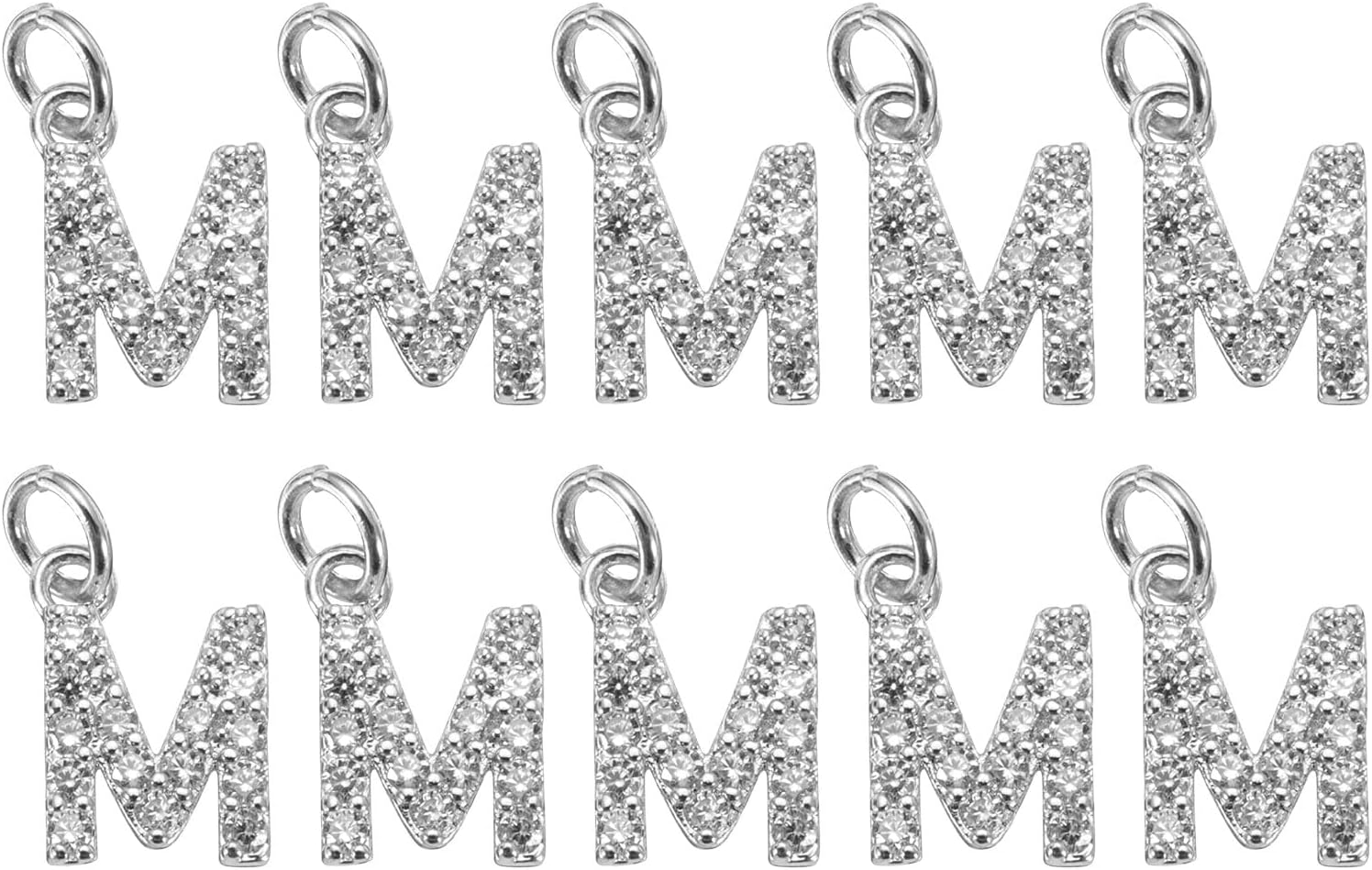 uxcell Rhinestone Letter Charm, 10pcs Crystal Zirconia Copper Alphabet m Pendants Slider Letter Charm for Wristbands Bracelets Necklace Jewelry Earring DIY Craft, Silver