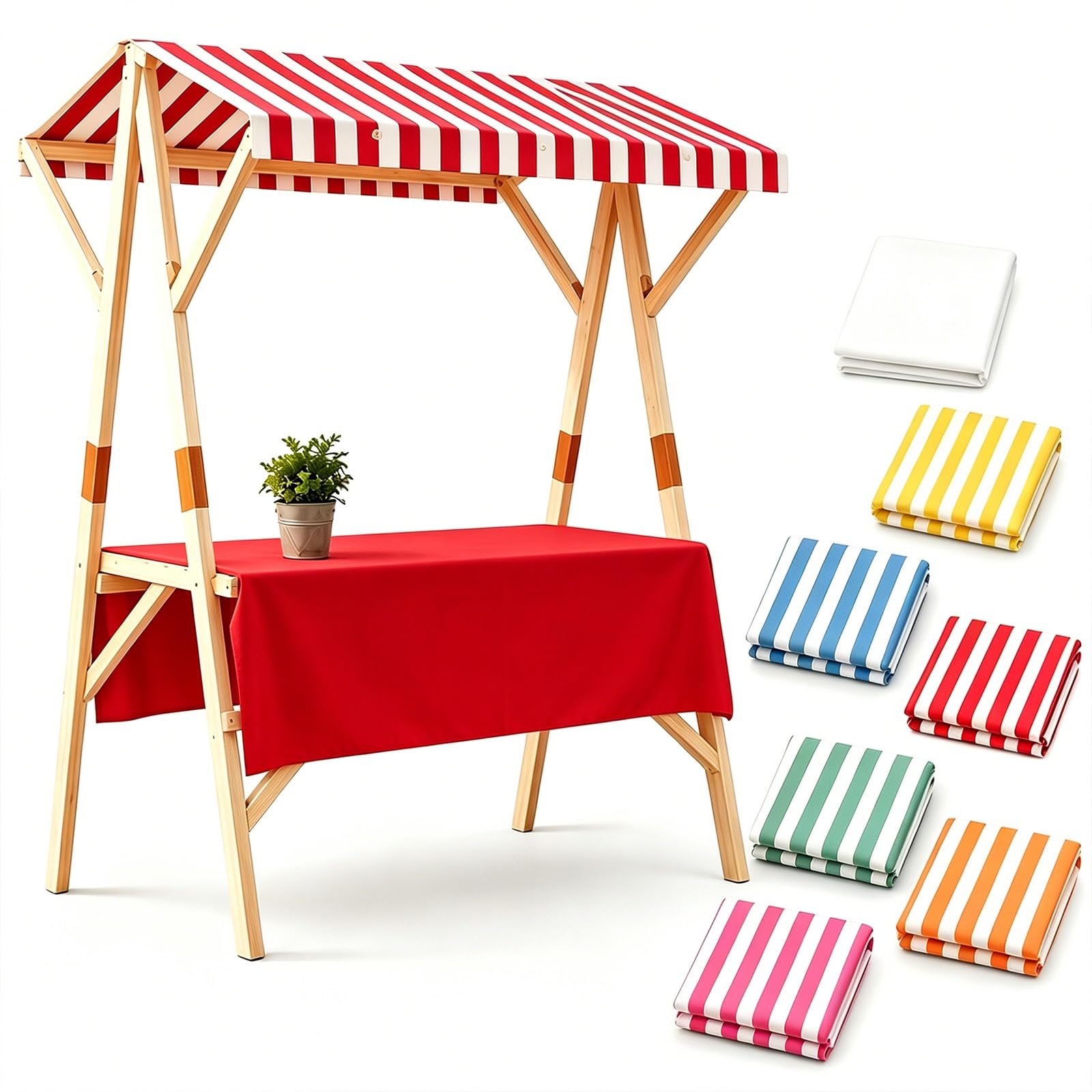 Carrello Venditore Bancarella Pieghevole, Carretti Dei Venditori Ambulanti, Bancarella Commerciale In Legno per Festival, Matrimoni, Feste di Compleanno(Red B,150cm/59in)