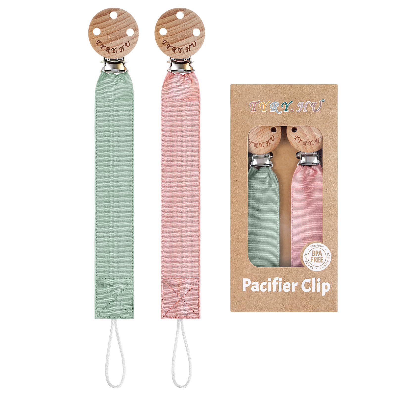 TYRY.HU Catenella Portaciuccio Tessuto Morbido Catenella Ciuccio Fatto a Mano Succhietto Porta Clip di Legno Cotone Bambini Ragazzi Massaggiagengive Clip Baby Regalo,2 Pezzi