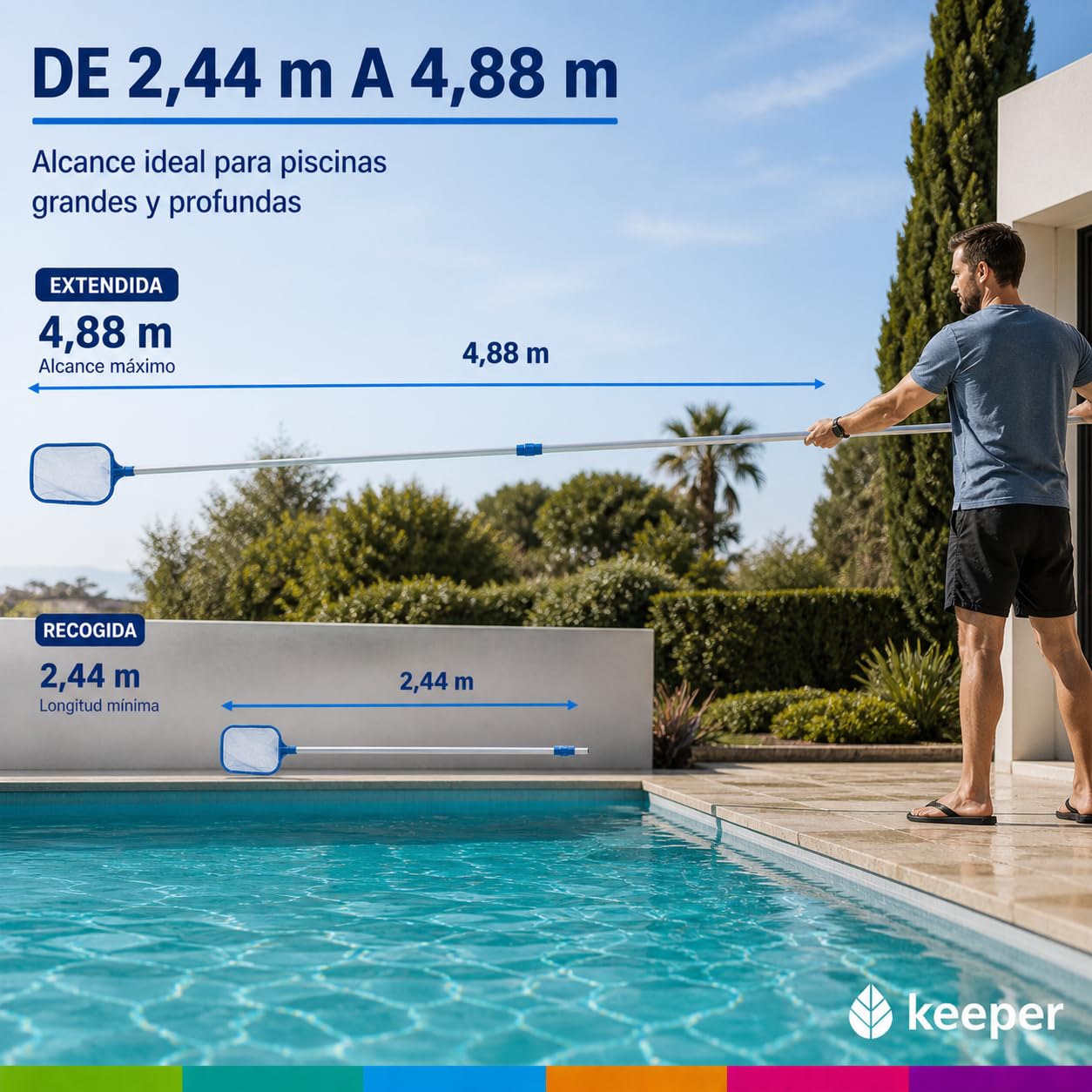 Siqua Pertiga Telescopica con Cierre de Clip y Palomilla. 5M Extensible. Palo para Piscina de Aluminio Estriado. Pertiga Limpiafondos Piscina. Mango Telescópico Piscina.Mango Universal