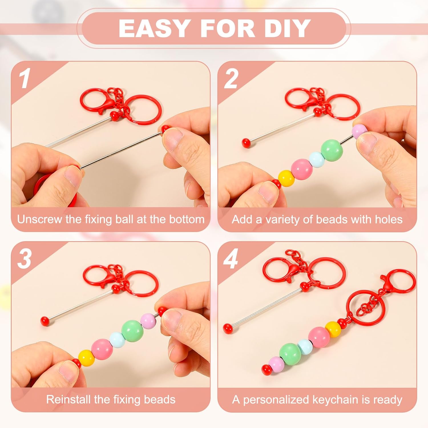 PATIKIL Beadable Keychains, Metal DIY Beaded Keychain Making Kit with Key Rings Chain Bars with Lobster Hook for DIY Crafts - Image 4