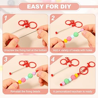 PATIKIL Beadable Keychains, Metal DIY Beaded Keychain Making Kit with Key Rings Blank Chain Bars with Lobster Hook for DIY Crafts
