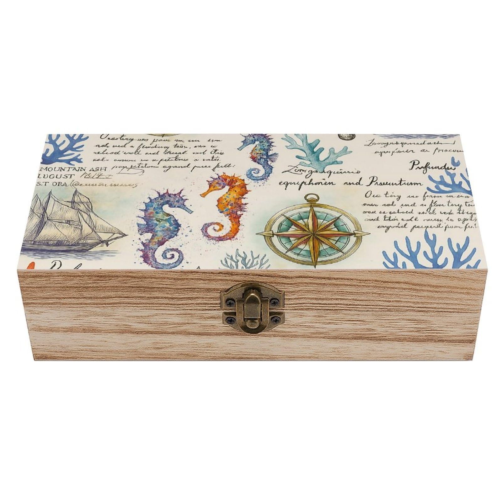 SMAZDFXX Nautical Seahorse Coral Wooden Storage Box Multipurpose Decorative Box for Jewelry Photo Home Decor
