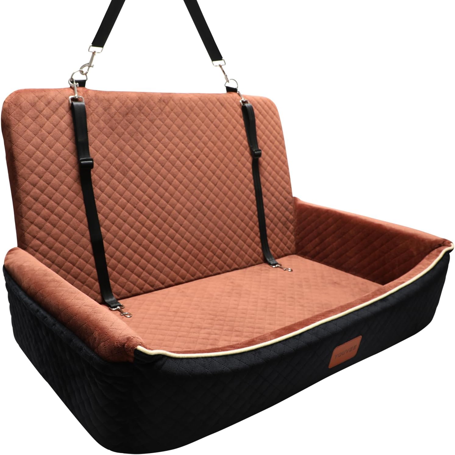 Youvee Dogs Car Seat and Bed 2 in 1,Pet Car Bed for 2 Small or 1 Medium/Large Dog up to 60 lbs,Dog Booster for car Back Seat,Comfortable,Fully Detachable and Washable(Black Outside Grey Inside)