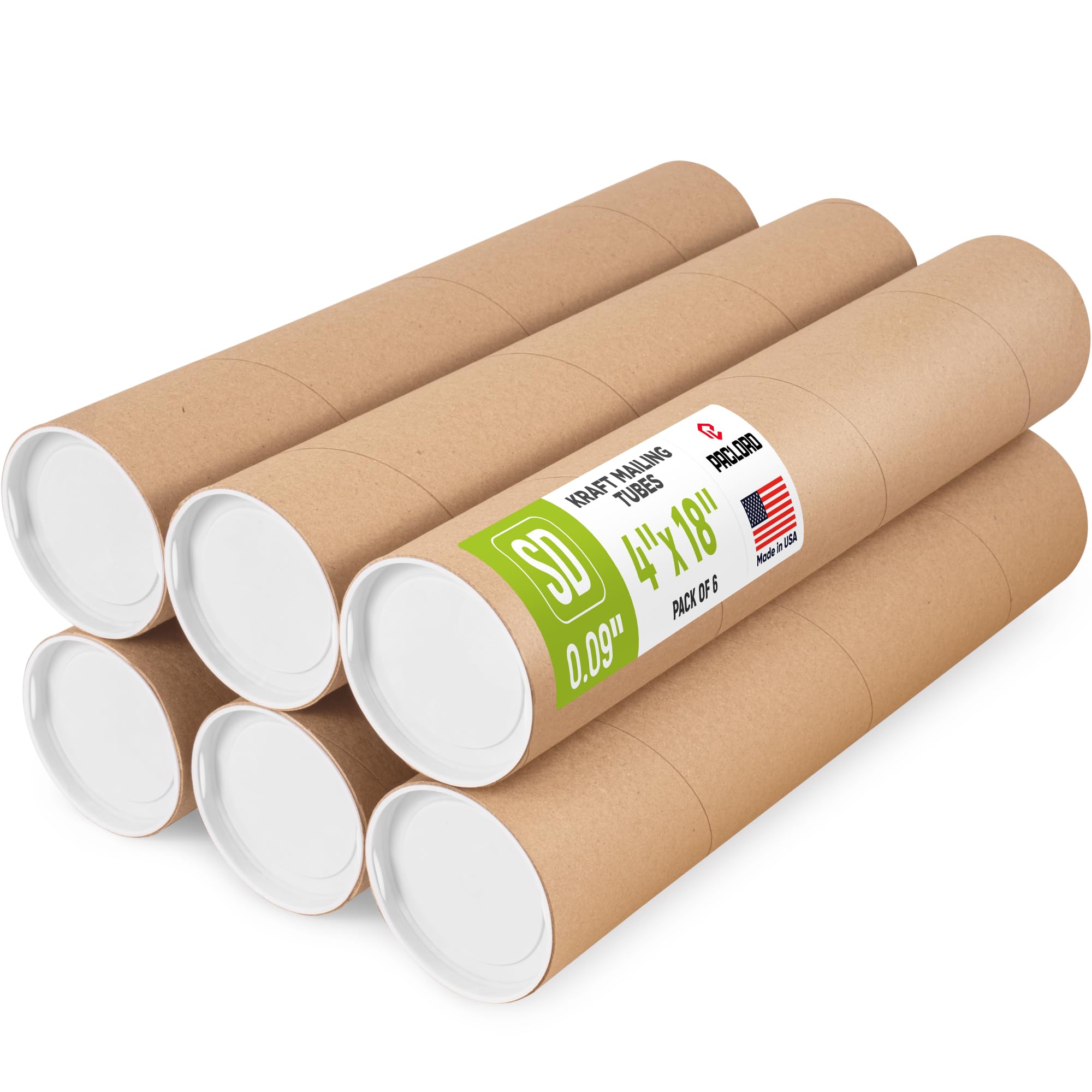 Tubo postale in carta kraft rinforzata, 10,2 x 45,7 cm, confezione da 6 tubi con 12 tappi, tubo per poster sicuro approvato USPS, tubo di cartone per spedizione e conservazione di poster