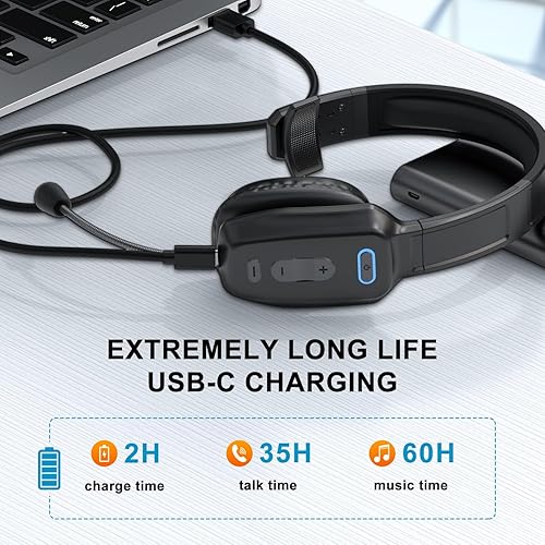 Miniatura 3 de Auriculares Bluetooth, 60 horas con cancelación de ruido V5.2 sobre la cabeza, auriculares inalámbricos de un solo oído con micrófono, botón
