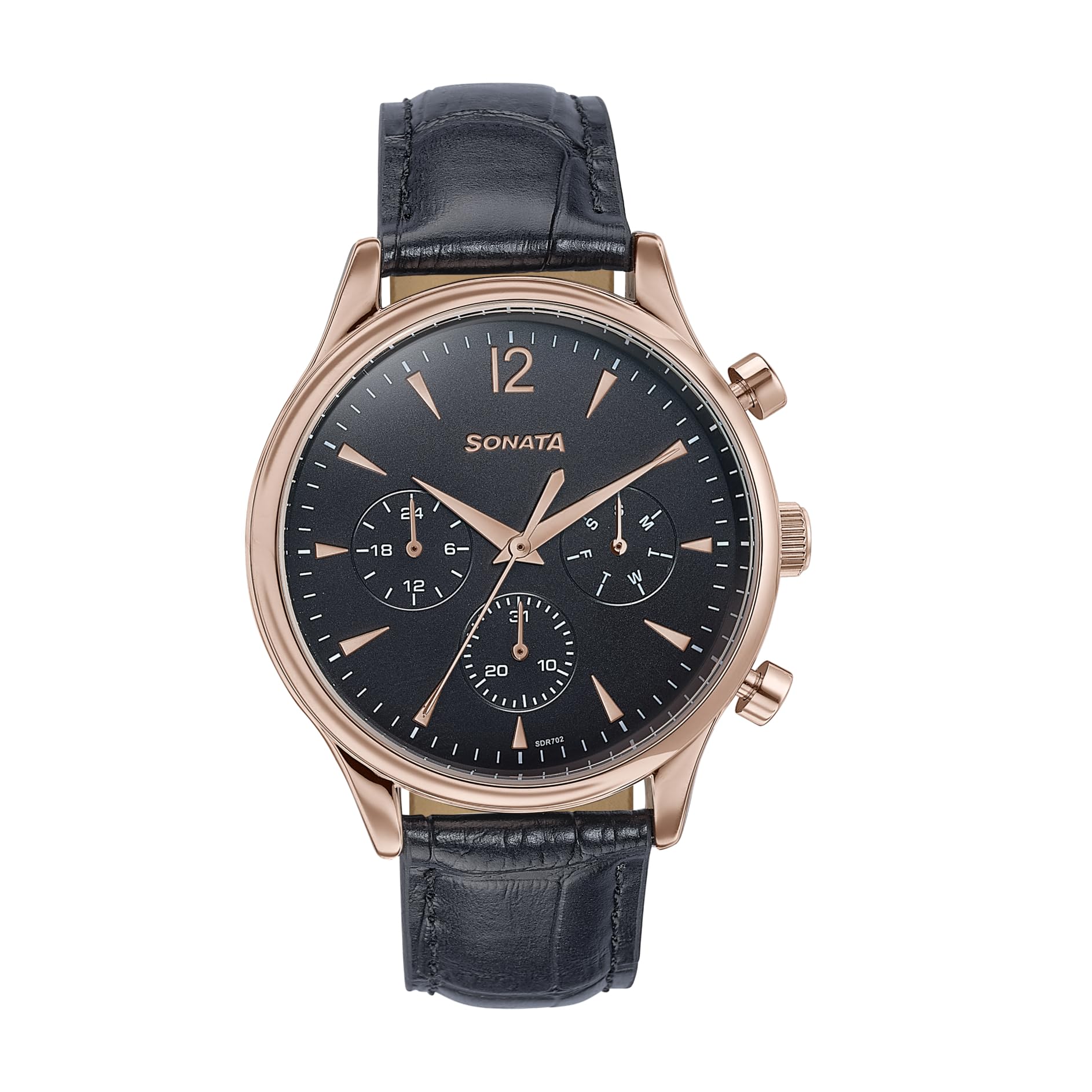 sonata Wedding Edit Quartz Multifunction Black Dial Leather Strap Watch for Men-picture-32
