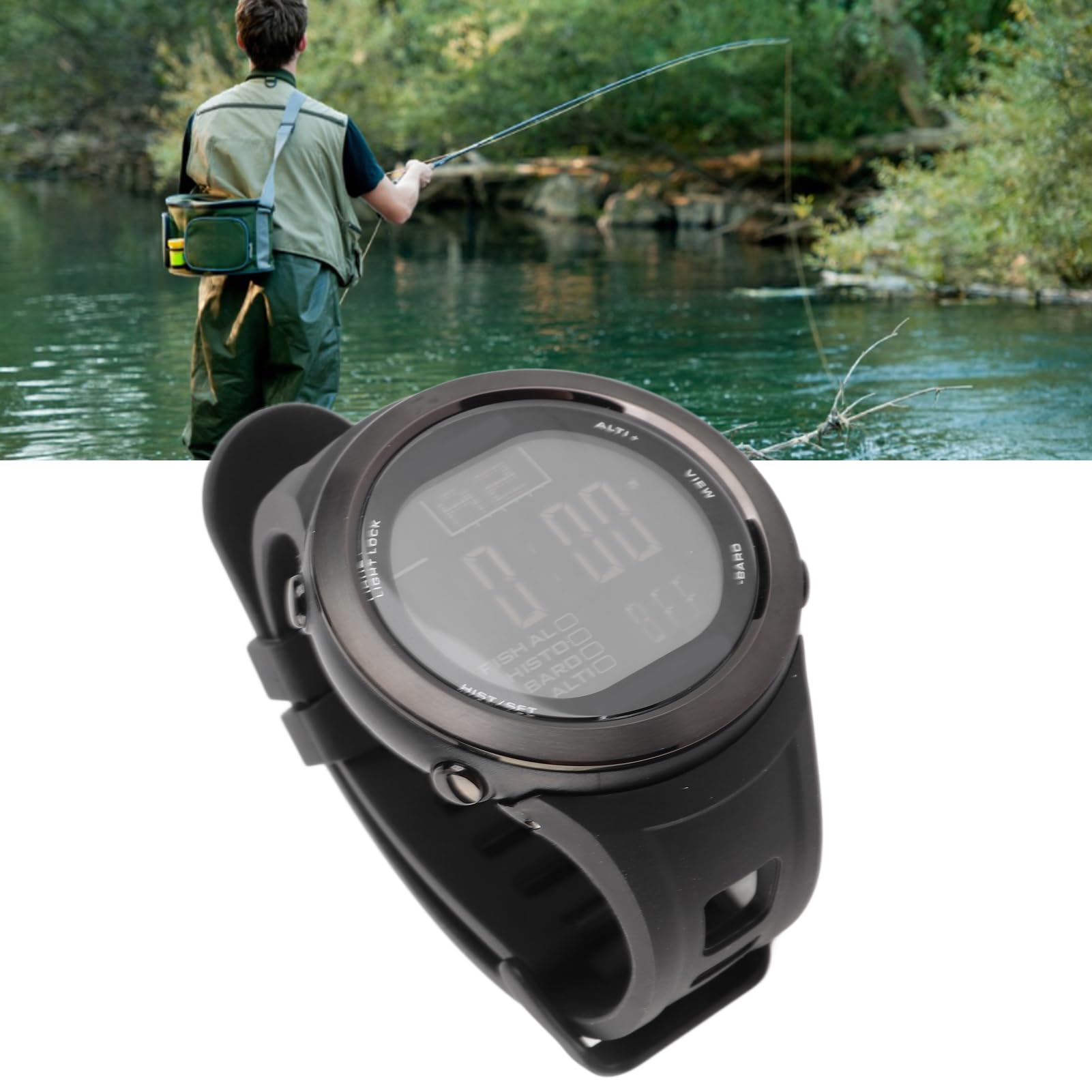 Barometro da Pesca Impermeabile All'aperto Orologio Altimetro Termometro Previsioni Meteo per gli Appassionati di Pesca ABS (Nera)